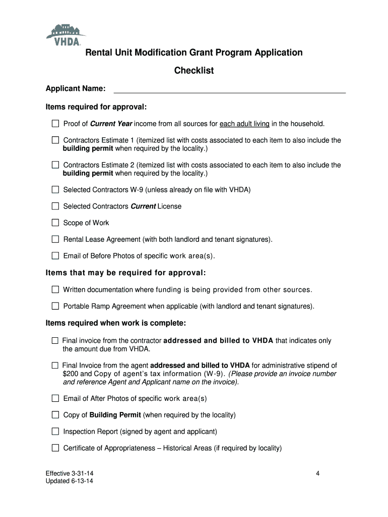  Vhda Modification Grant Application 2014-2024