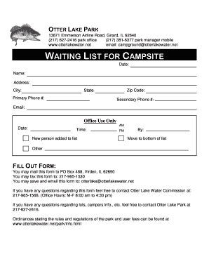 Otter Lake Waiting List  Form