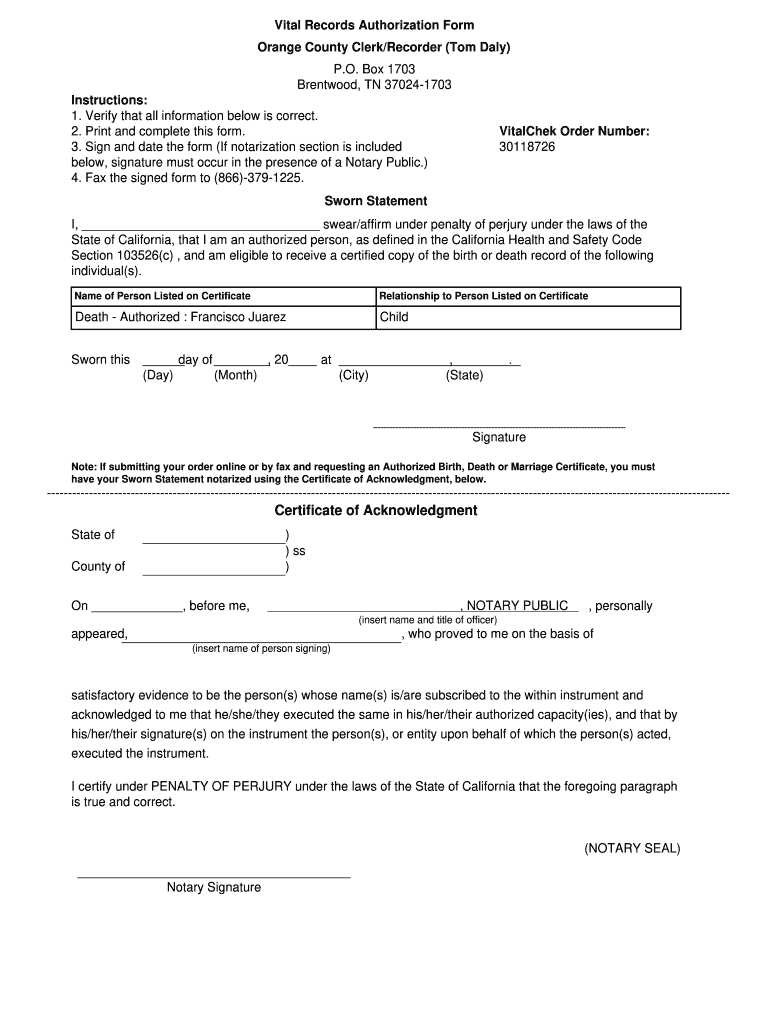Certificate of Acknowledgment  Form