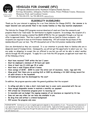Vehicles for Change, Inc Northern Virginia Family Service Nvfs  Form