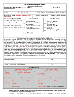 St Marys County Public School Volunteer Application Form