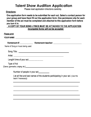 TALENT SHOW APPLICATION FORM Schools Smcps