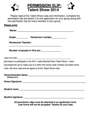 Talent Show Permission Slip  Form