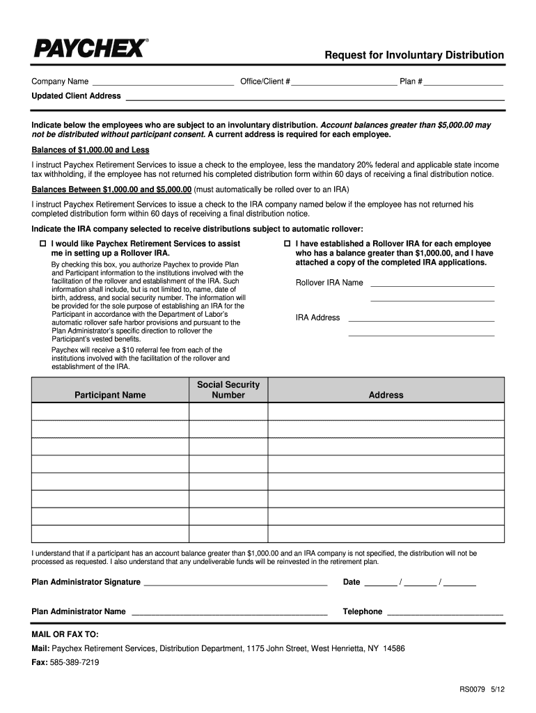  Paychex Distribution Request Form 2012