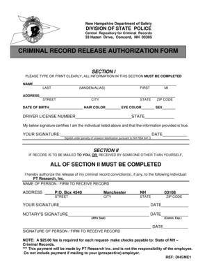 Nh Criminal Record Release Authorization Form