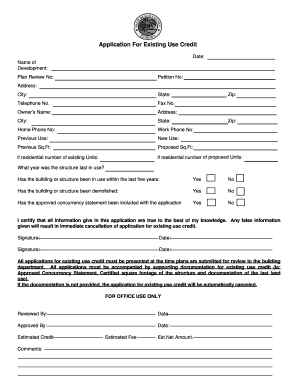 Application for Existing Use Credit Palm Beach County, Florida  Form