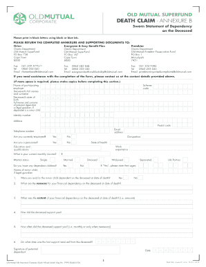 Old Mutual Retirement Claims Annexure B Form