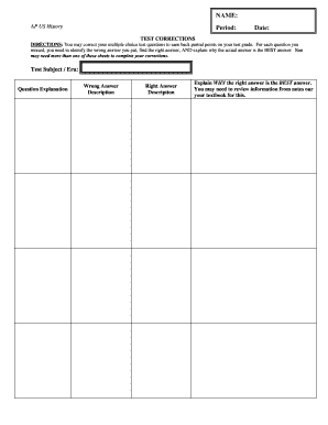 Test Corrections Template  Form