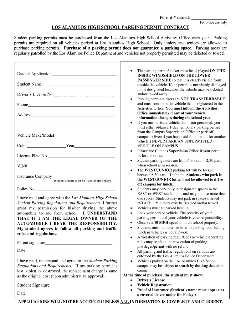 Parking Permit Contract  Form