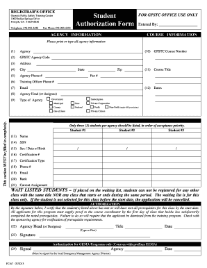 Gpstc Student Authorization Form