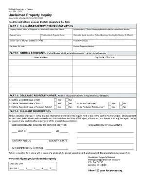 Michigan Unclaimed Form