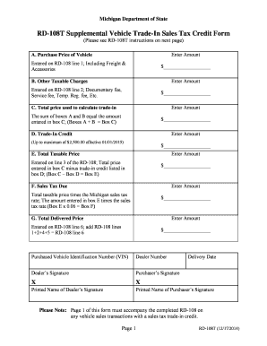 RD 108T TRade in Credit Form State of Michigan Mich