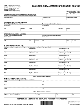 QUALIFIED ORGANIZATION INFORMATION CHANGE Charitable Gaming Division 101 E Mich