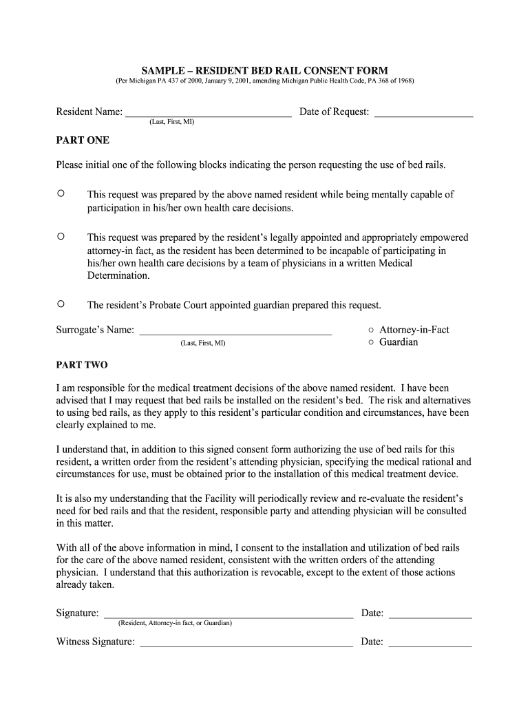 Bed Rail Consent Form