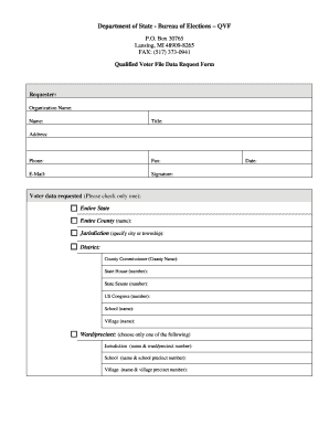 Qualified Voter File Data Request Form State of Michigan Mich