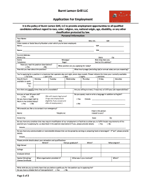 PDF Application Burnt Lemon Grill  Form