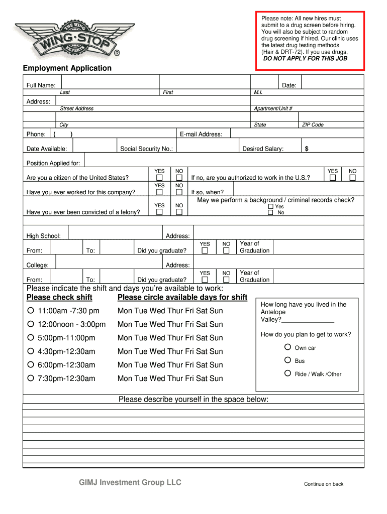 Wingstop Application PDF  Form