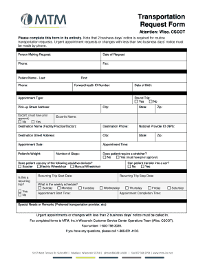 Mtm Transportation Request Form