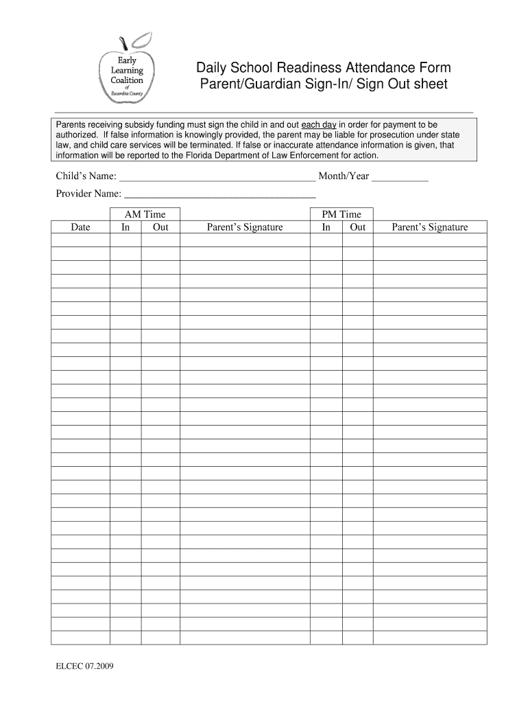  ParentGuardian Sign in Sign Out Sheet 2009-2024