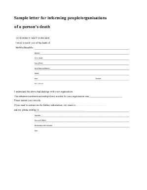 Death Notification Letter to Insurance Company  Form