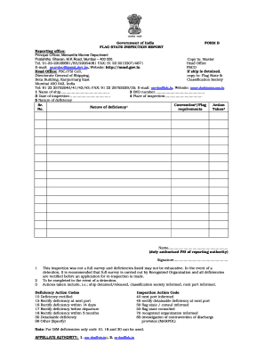 Indian Flag State Inspection Checklist  Form