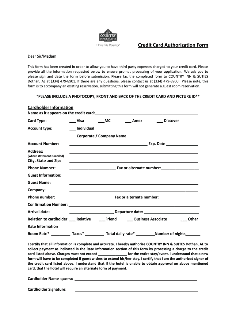 Red Roof Inn Credit Card Authorization Form Fill Out And Sign Printable Pdf Template Signnow