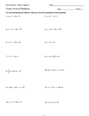 Kuta Software Infinite Algebra 2 Properties of Parabolas Answers with Work  Form