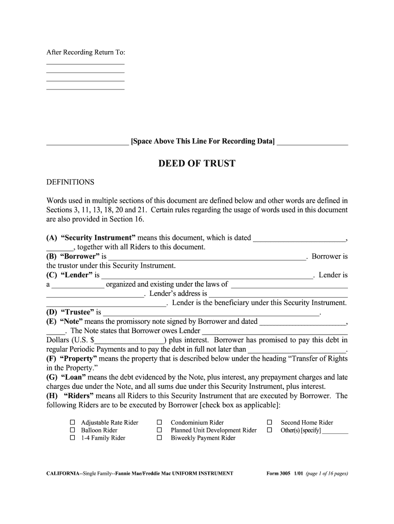 Form 3005 California Deed of Trust Information