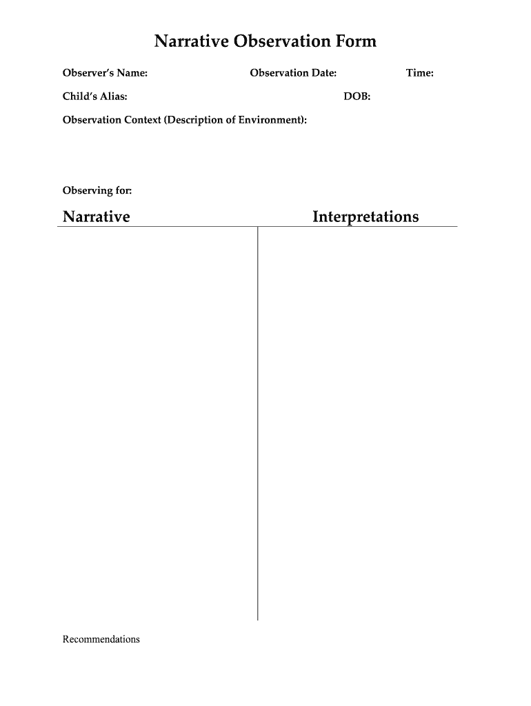 Narrative Observation Template  Form