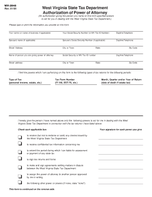 WV 2848 West Virginia State Tax Department Authorization of  Form