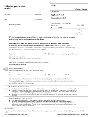 Interim Possession Order Form