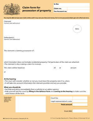 N5 Claim Form for Possession of Property