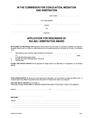 Rescission Application Template  Form