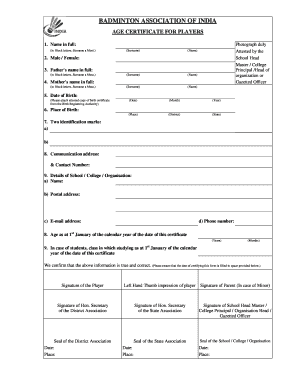 Age Certificate  Form