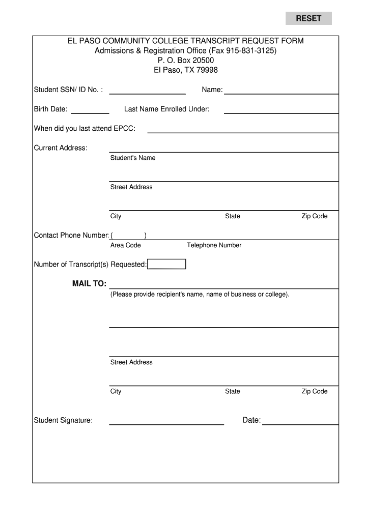 El Paso College Transcript  Form