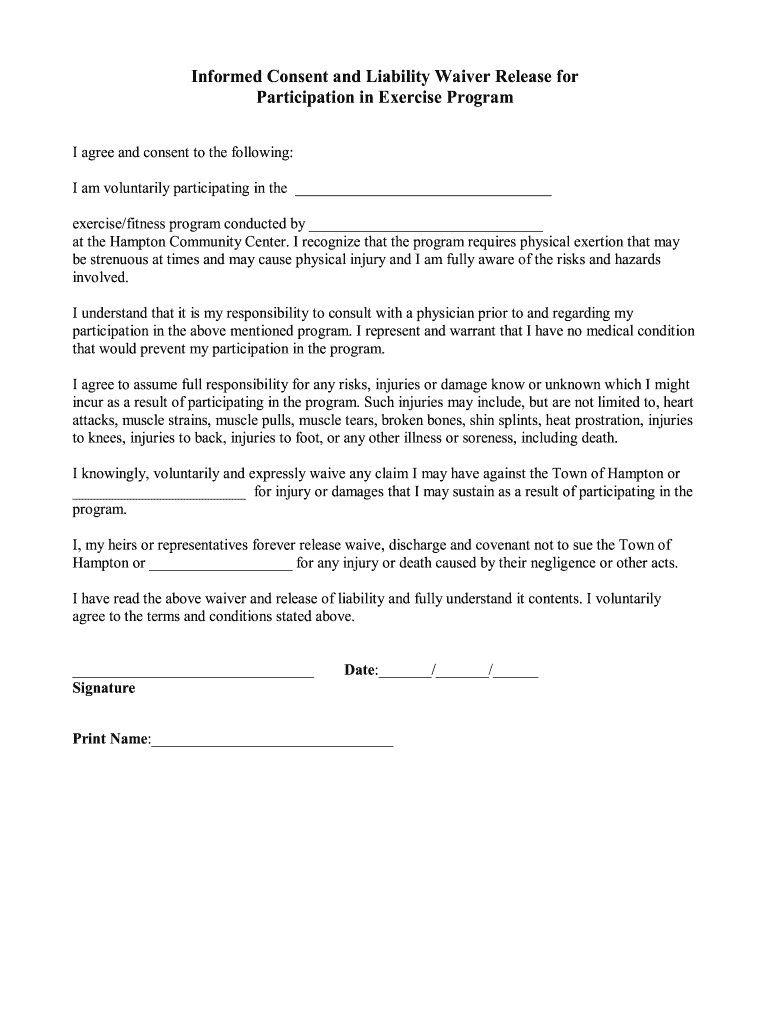 Get and Sign Waiver Exercise  Form