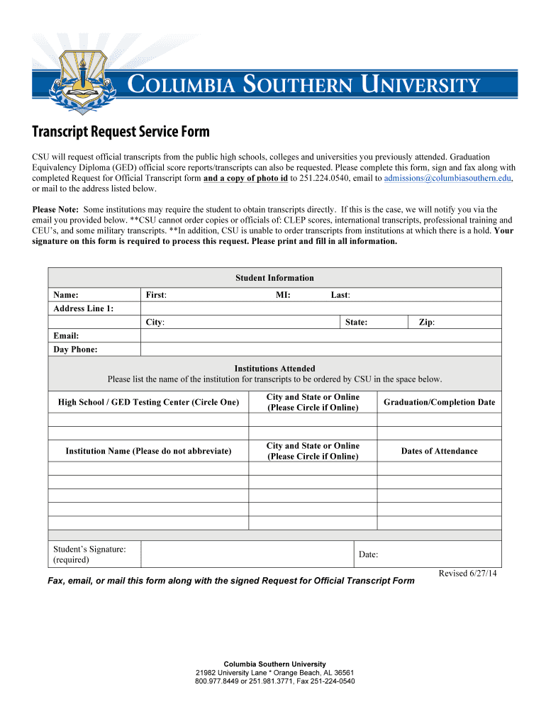  Columbia Southetn University Form 2014