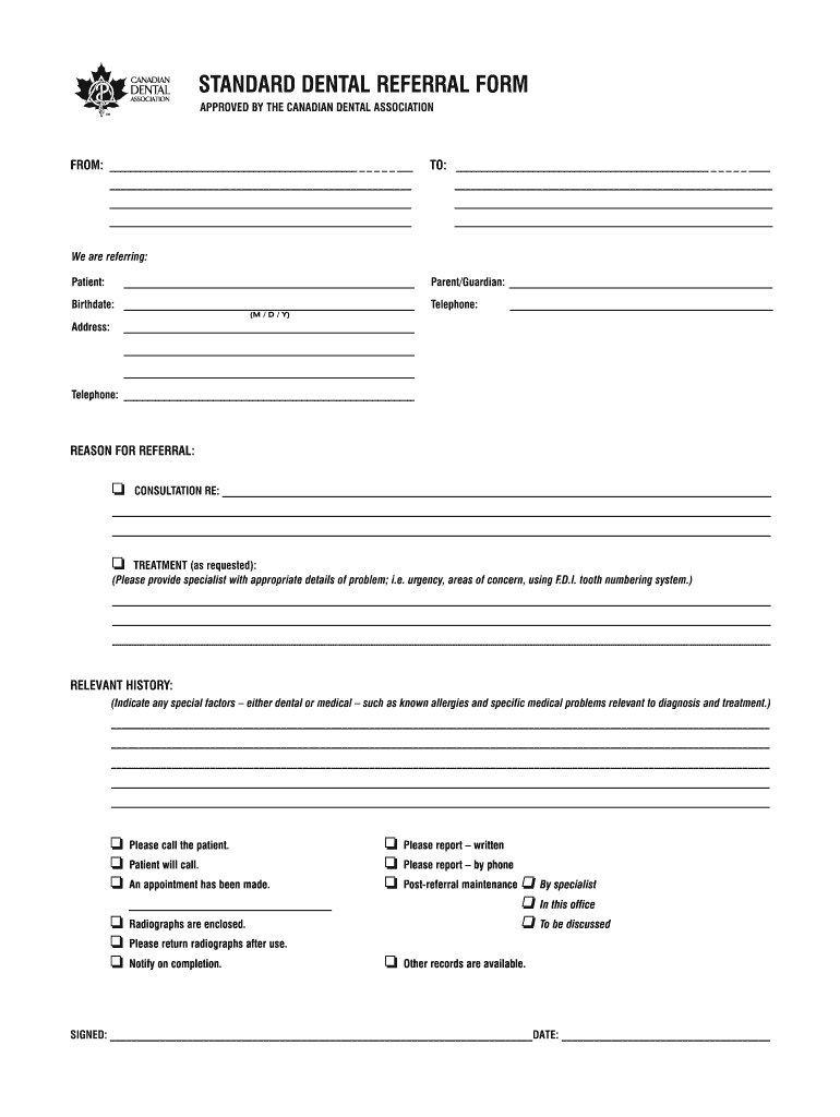 Dental Referral Form Template Word