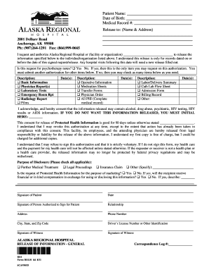 Alaska Regional Medical Records  Form