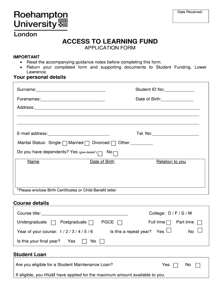 Roehampton Hardship Fund  Form