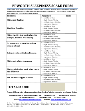 Epworth Sleepiness Scale Printable  Form