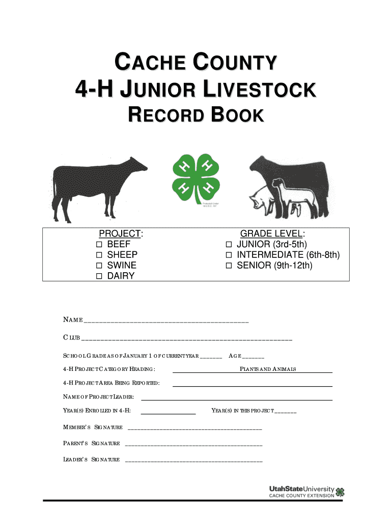 4 H Livestock Record Book Utah State University Extension Usu  Form
