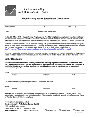 Wood Burning Heater Statement of Compliance San Joaquin Valleyair  Form