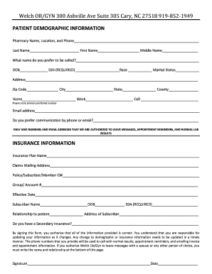 Demographic Update Form Welch OBGYN