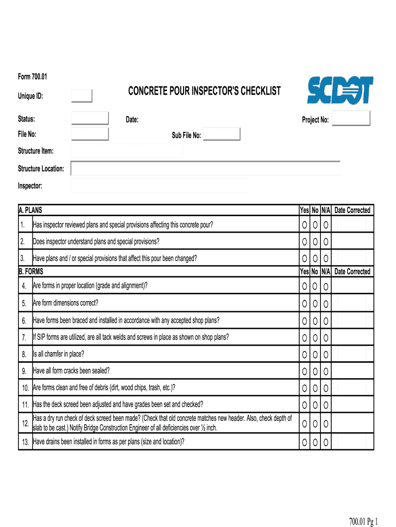 Concrete Pour Checklist Excel  Form
