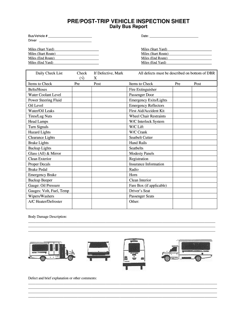 Pre Vehicle Inspection Sheet  Form