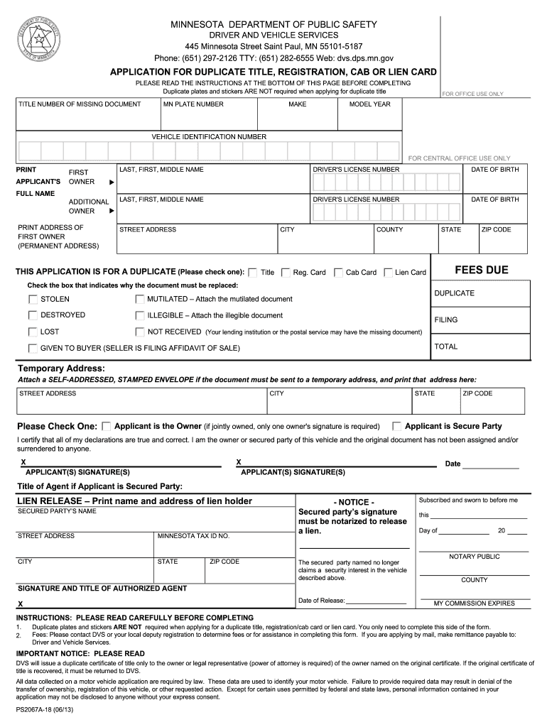  Minnesota Duplicate Title PDF 2013