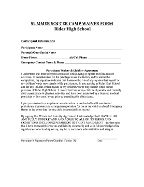 SUMMER SOCCER CAMP WAIVER FORM Rider High School