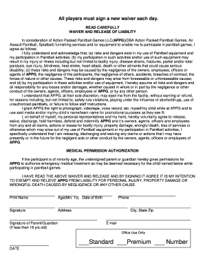 Paintball Tucson Waiver Form