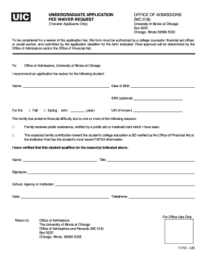 Uic Application Fee Waiver  Form